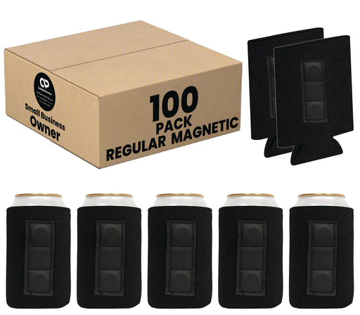 Black Regular Can Koozie with Magnets Neoprene - QualityPerfection