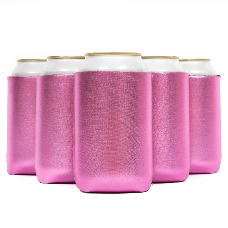 Metallic Pink Neoprene Can Cooler Sleeve 12 oz Regular, 1,6,12,25 Units