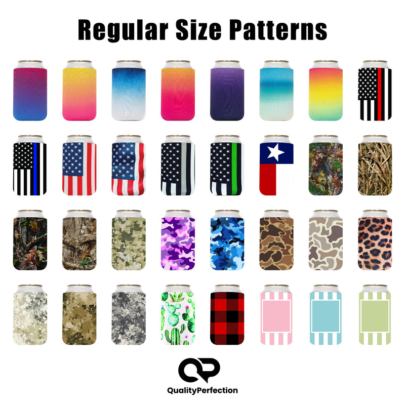 Pattern Regular  Coozies 4mm Neoprene Bulk 12 oz - 25, 12, 6 units