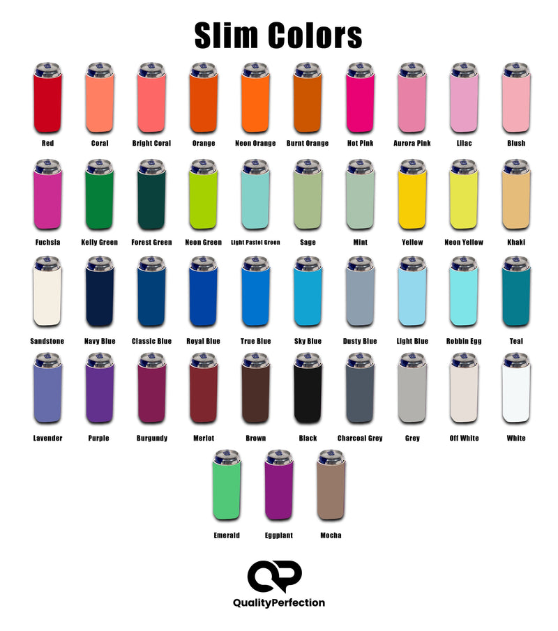 Personalized slim can cooler — 40 neoprene colors to print your design on