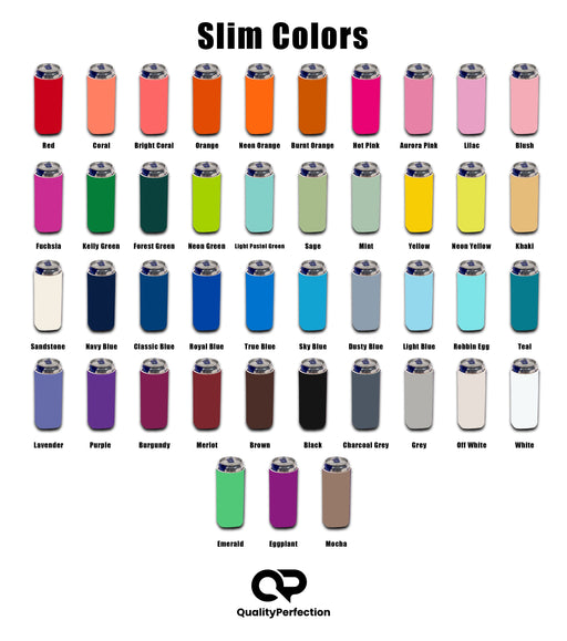 Personalized slim can cooler — 40 neoprene colors to print your design on