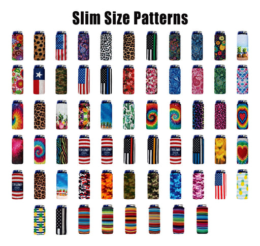 Personalized pattern slim can coolers — camo and print koozies