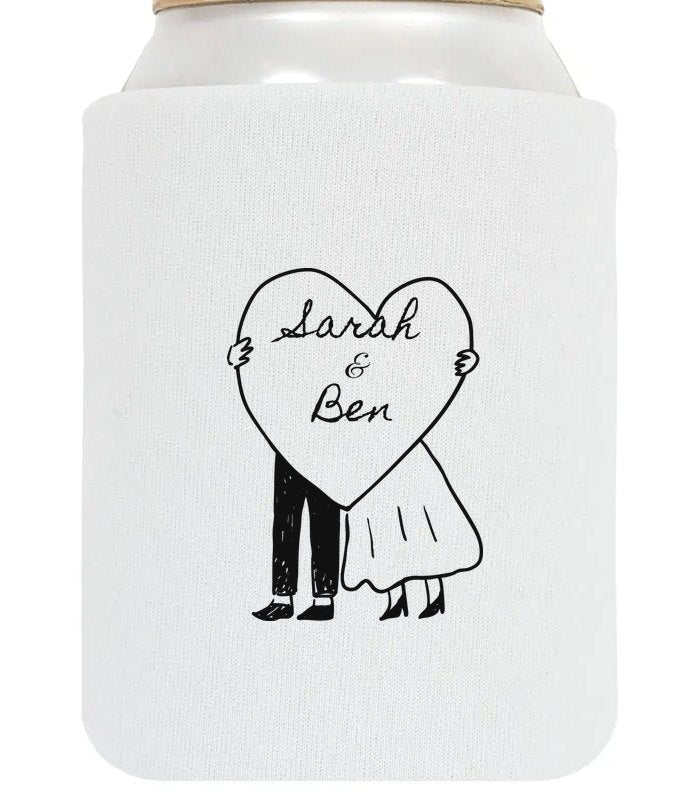 Custom wedding koozie sample: Heart Couple on White