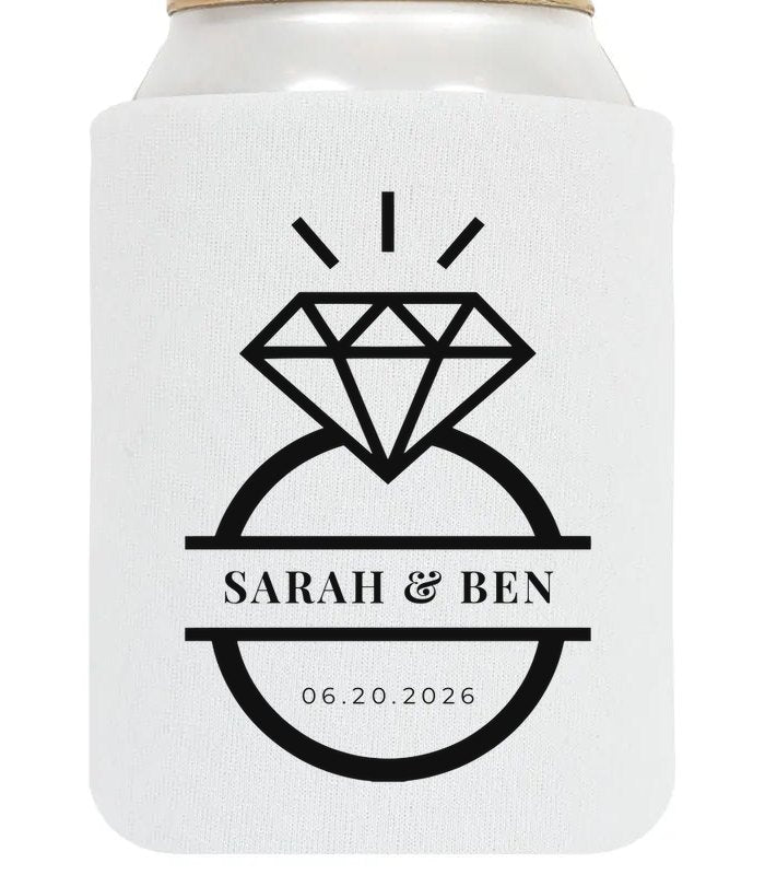 Custom wedding koozie sample: Split Diamond Ring on White